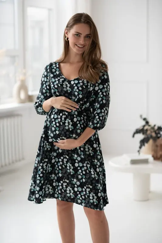 Tehotenské šaty na dojčenie, 3/4 rukáv, Lovely Dress Eucalyptus Leaves