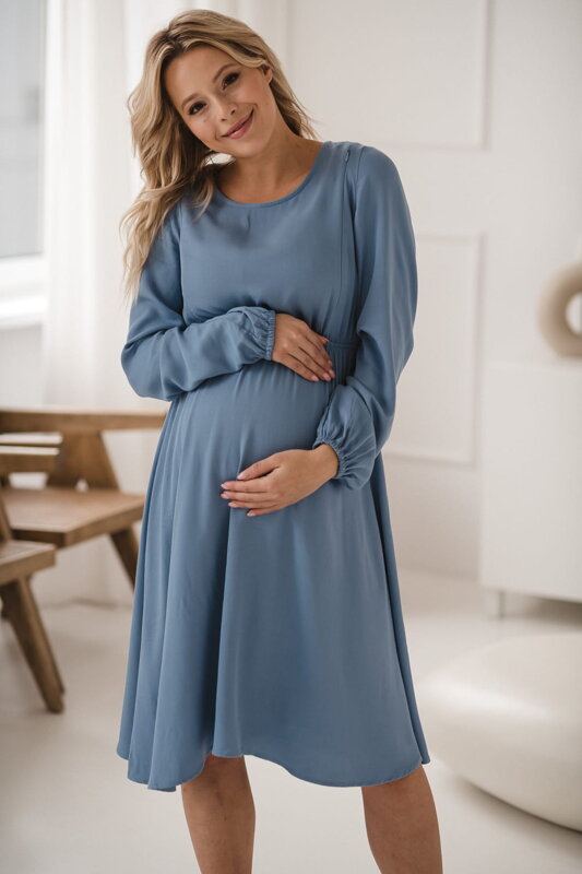 Tehotenské šaty na dojčenie, dl.rukáv, Lovely Midi Dress Blue