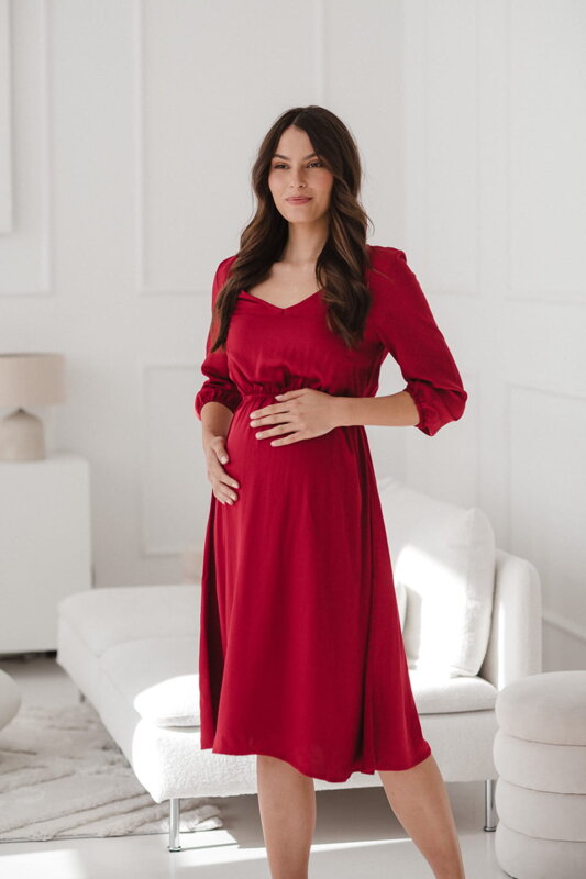 Tehotenské šaty na dojčenie, 3/4 rukáv, Lovely Midi Dress Red