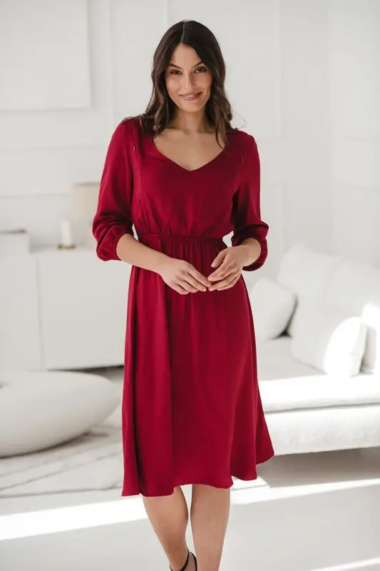 Tehotenské šaty na dojčenie, 3/4 rukáv, Lovely Midi Dress Red