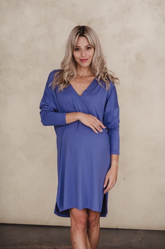 Bambusová nočná košeľa na dojčenie Moon, dl.rukáv, Sapphire Bambusová nočná košeľa na dojčenie Moon, dl.rukáv, Sapphire