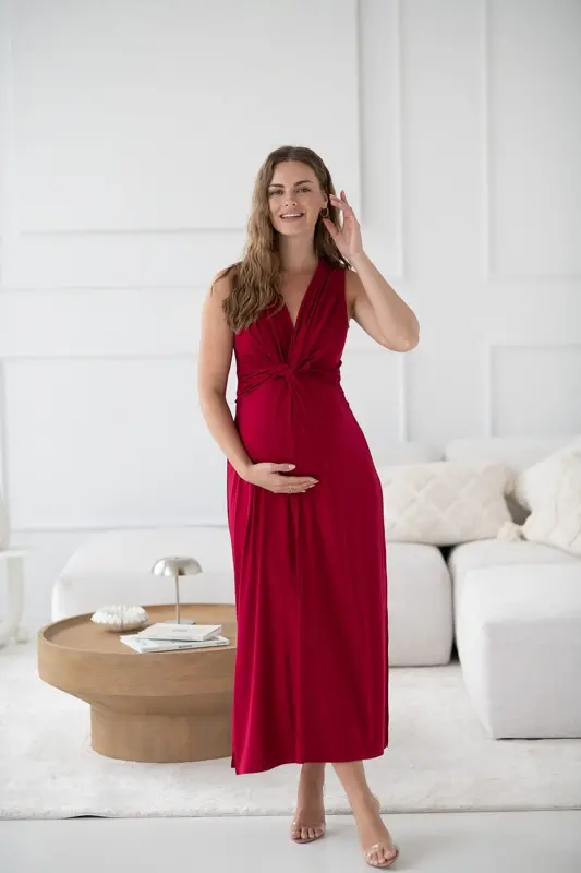 Tehotenské maxi šaty na dojčenie Loop Maxi Dress Burgundy