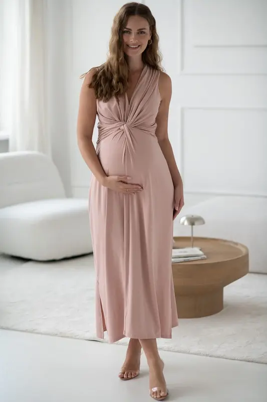 Tehotenské maxi šaty na dojčenie Loop Maxi Dress Powder Pink