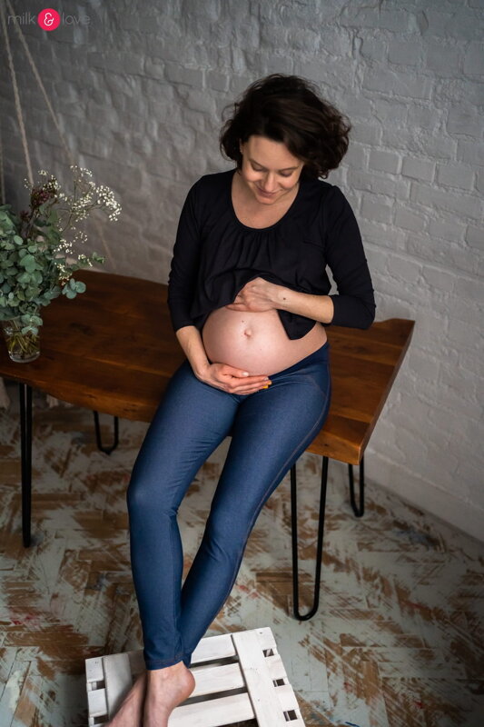 Tmavomodré tehotenské tregínsy s nízkym pásom Milk&Love