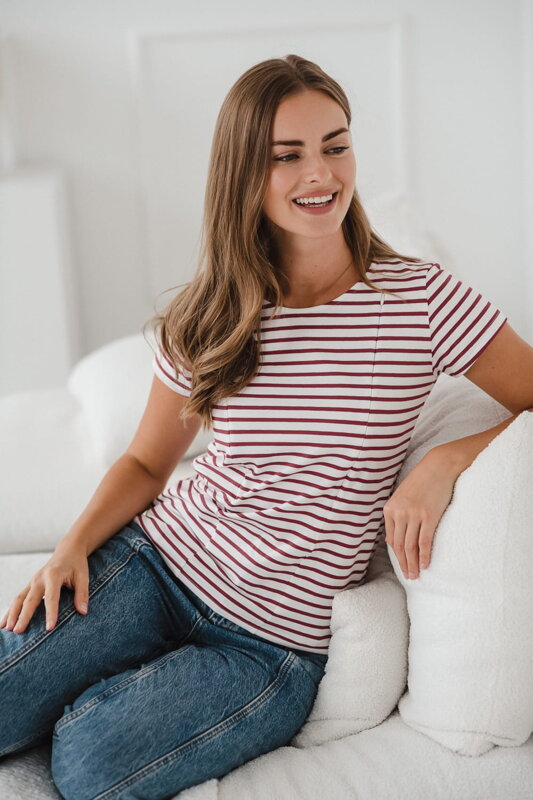 Pruhované tričko na dojčenie s krátkym rukávom Burgundy stripes