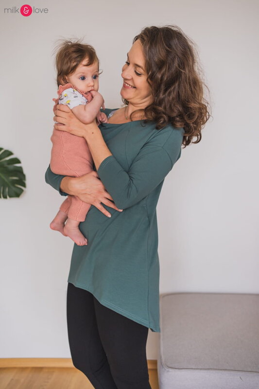 Tunika na dojčenie, tehotenská tunika Mommy 7/8 rukáv, Ocean Green