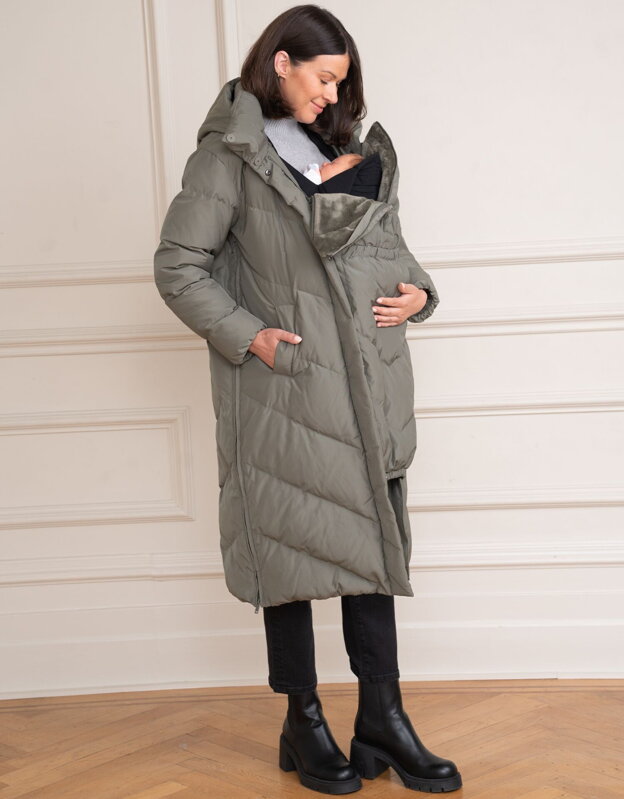 Zimná tehotenská a nosičská bunda 3v1 Seraphine Adena Long Khaki