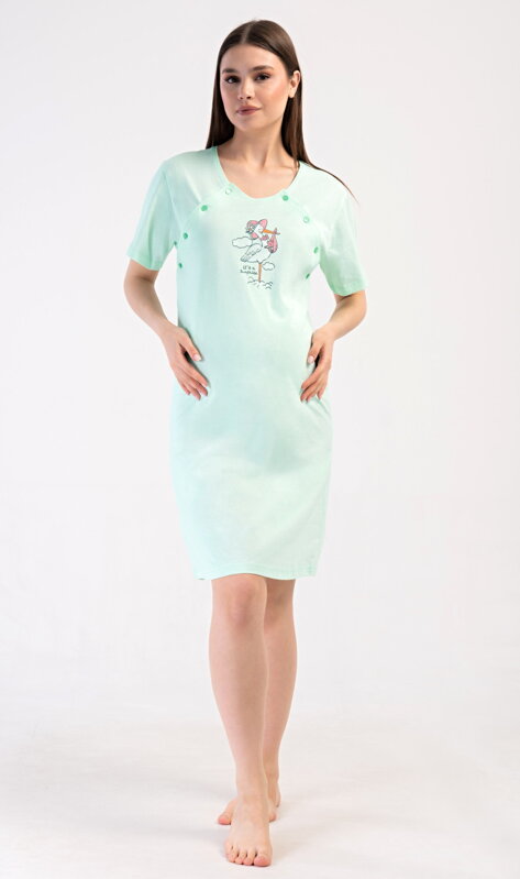 Nočná košeľa na gombíky Bocian s klobúkom, zelená