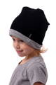 Detská obojstranná bavlnená čiapka, čierna + sv.šedý melír
