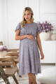 Tehotenské šaty na dojčenie Lovely Midi Dress Blue with Pink Flowers