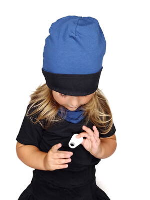Detská obojstranná bavlnená čiapka, čierna + modrá