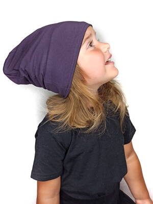 Detská obojstranná bavlnená čiapka, čierna + fialová