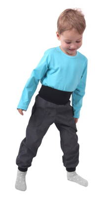 Jarné/letné detské softshellové nohavice, šedý melír 104