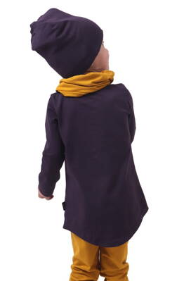Bavlnená dievčenská tunika s dlhým rukávom, fialová
