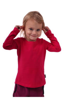 Bavlnená dievčenská tunika s dlhým rukávom, tm.ružová
