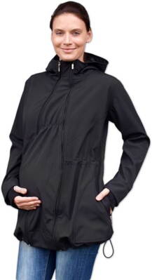 Pavla 2 čierna - softshellová bunda na predné nosenie detí aj s tehotenskou vsadkou