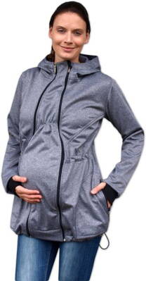 Pavla 2 sv.sivý melír - softshellová bunda na predné nosenie detí aj s tehotenskou vsadkou