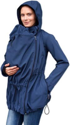 Pavla 2 Tmavomodrá - softshellová bunda na predné nosenie detí aj s tehotenskou vsadkou S/M