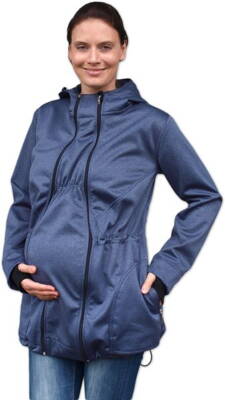 Pavla 2 Tm.modrý melír - softshellová bunda na predné nosenie detí aj s tehotenskou vsadkou