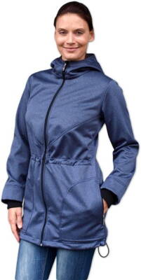 Pavla 2 tm.modrý melír - softshellová bunda na predné nosenie detí aj s tehotenskou vsadkou