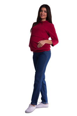 Tehotenské nohavice 3679 s úpletovým pásom, tm.modré