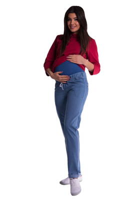 Tehotenské nohavice 3679 s úpletovým pásom, sv.modré XXL
