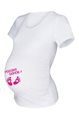 Tehotenské tričko s potlačou kr.rukáv, biele pkr