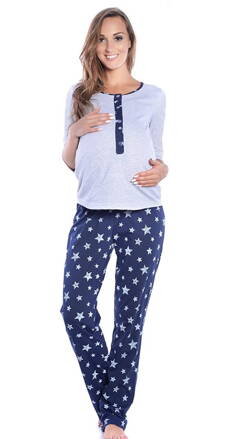 Tehotenské a materské pyžamo MijaCulture Grey / Dark Blue