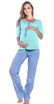 Tehotenské a materské pyžamo MijaCulture Mint / Blue