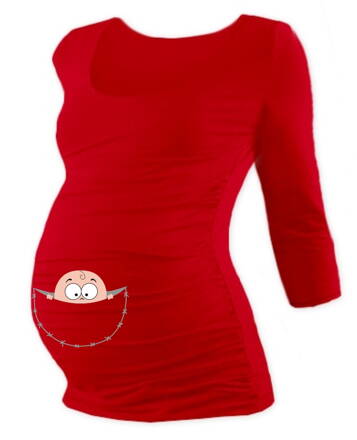 Tehotenské tričko s potlačou 3/4 rukáv červené Klokan