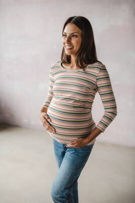 Tehotenské a dojčiace tričko Milk Shirt 7/8 rukáv, zelený prúžok