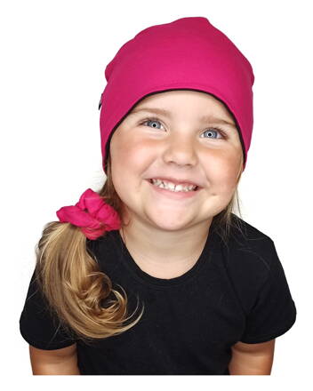 Detská obojstranná bavlnená čiapka, čierna + tm.ružová