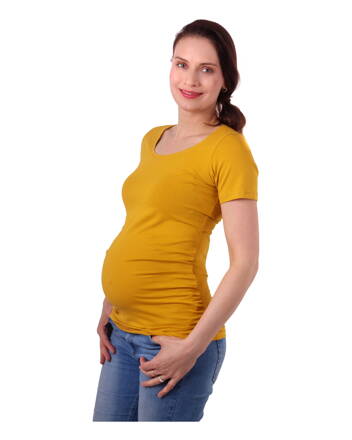 Tehotenské tričko Johanka, krátky rukáv, horčicové