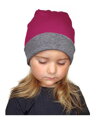 Detská obojstranná bavlnená čiapka, tm.šedý melír + cyklamen
