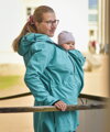 Pavla 2 tyrkysová - softshellová bunda na predné nosenie detí aj s tehotenskou vsadkou