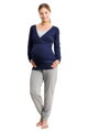 Jožánek Pyžamo tehotenské a na dojčenie, dlhé, tmavomodré + šedý melír S/M