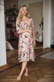 Tehotenské šaty na dojčenie Lovely Midi Dress Salmon with Flowers