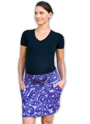 Tehotenská sukňa s vreckami Simona, fialová vzorovaná