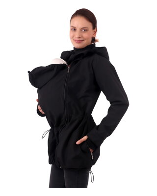 Pavla 2 čierna - softshellová bunda na predné nosenie detí aj s tehotenskou vsadkou