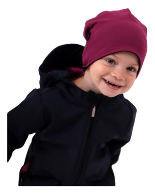 Detská obojstranná bavlnená čiapka, čierna + cyklamen