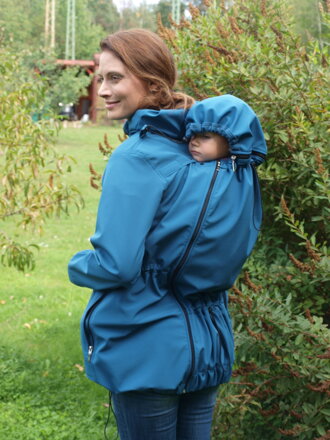 Alica 2 petrolejová - softshellová bunda na predné/ zadné nosenie detí