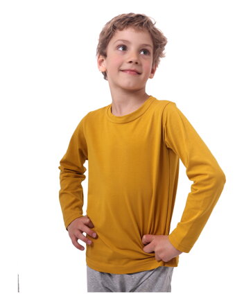 Bavlnené detské tričko, dl.rukáv,horčicové 