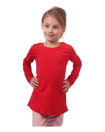 Bavlněná dívčí tunika, dlouhý rukáv, červená