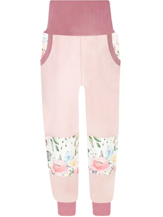 Dievčenské SLIM tepláky s dvojitými kolenami - Ruže