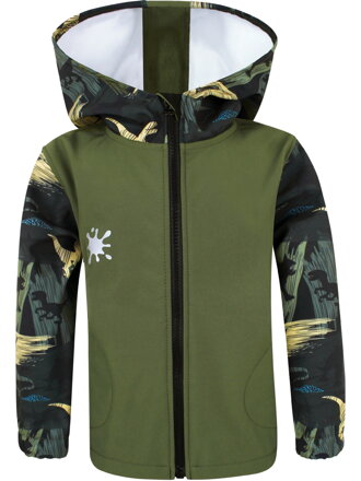 Chlapčenská softshellová bunda Dinosaurus na zelenej