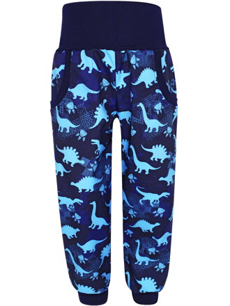 Chlapčenské softshellové nohavice s fleecom, Dinosaury na modrej 