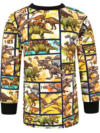Chlapčenské tričko s dlhým rukávom Komiksy s dinosaurami, žlté