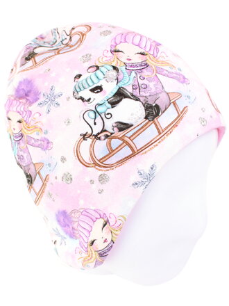 Detská zateplená čiapka  Pandy na saniach