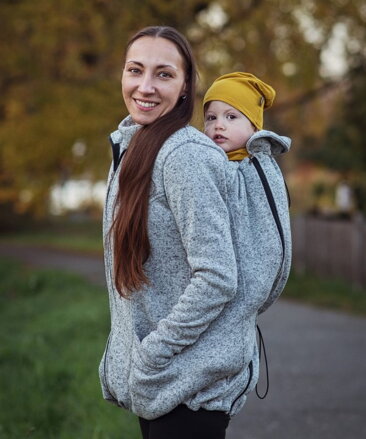 Lisa - mikina, sveter na nosenie detí vpredu a vzadu, sivý melír