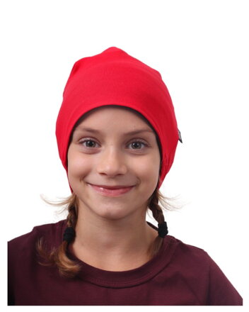 Detská bavlnená čiapka, obojstranná, čierna + červená